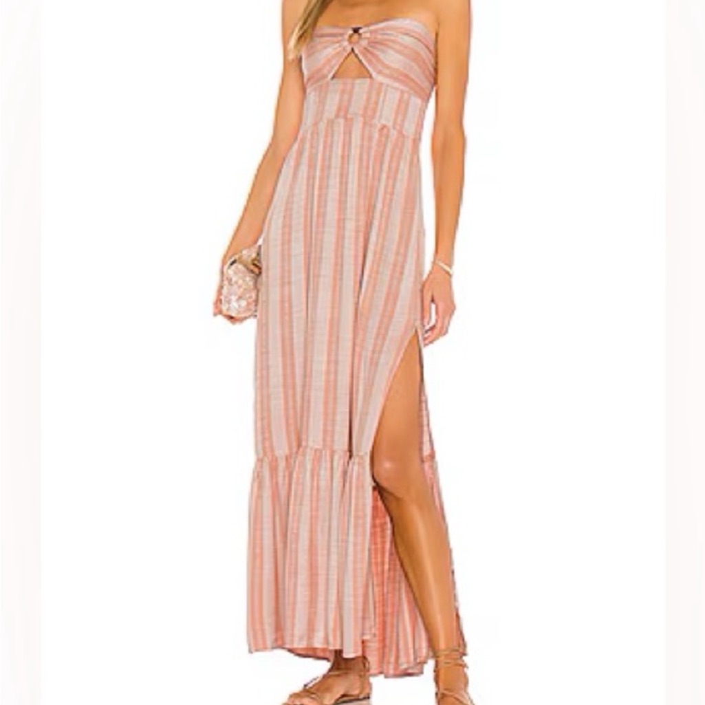 L*Space Peach And Cream Striped Strapless Maxi Dress